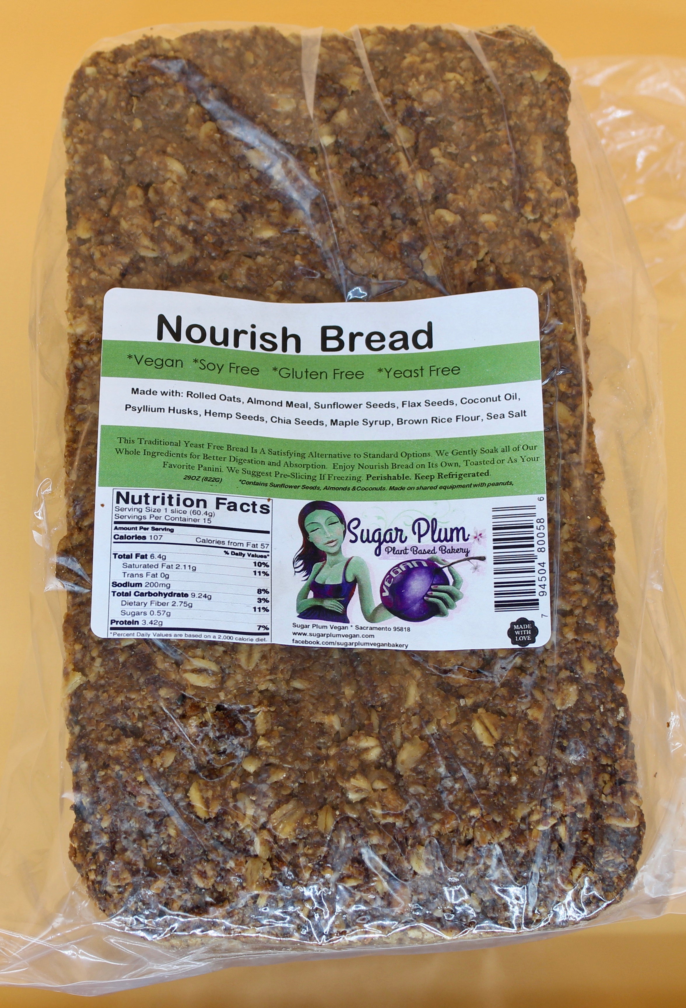 Nourish Bread -VARIOUS SIZE OPTIONS- NEW One Pound Loaf!  (Soy, Yeast and Refined Sugar Free)
